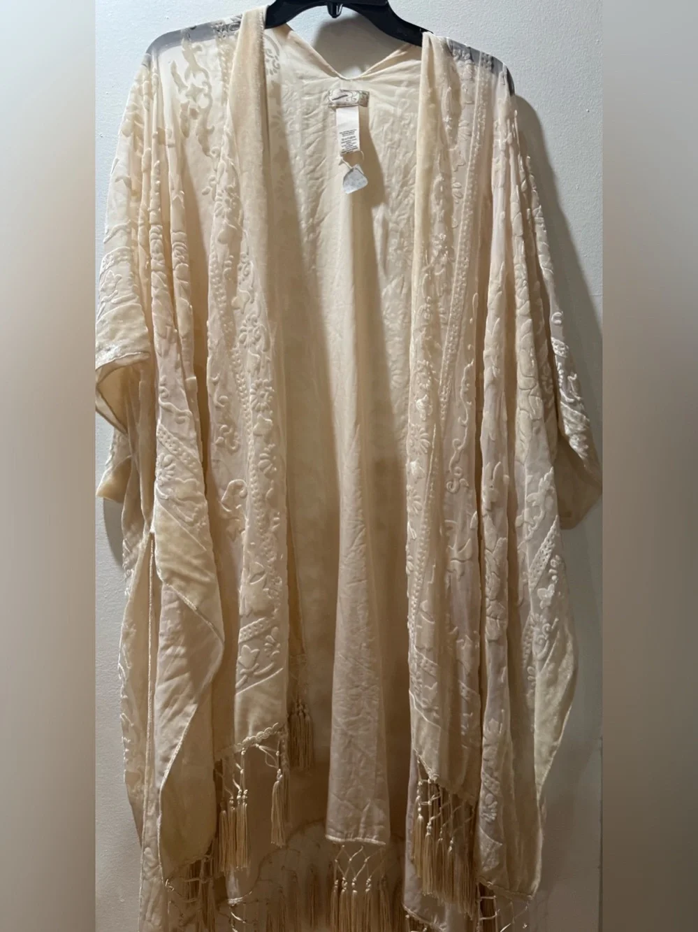 Free people Velvet dreams Blush Pink Fringe Velvet Kimono